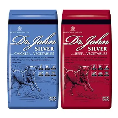 Dr John Silver Dry Dog Food Pack (30kg) - 15kg Beef and Vegetables, 15kg Chicken and Vegetables 