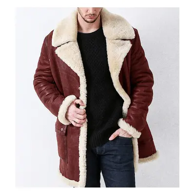 (red, 3XL) Thickened fur one men's coat faux fur coat men's jacket