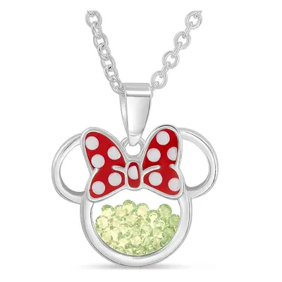 Disney Women and Girls Jewelry Minnie Mouse August Birthstone Peridot Green Cubic Zirconia Silve