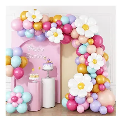 Pastel Balloon Arch Kit, Daisy Balloon Arch Garland with Macaron Pink Blue Purple Yellow Orange 