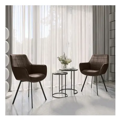 (2, Ebony) Tuscany Faux Leather Tub Dining Chairs Grid Stitching with Metal Legs Living Room