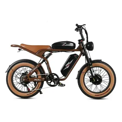 (Brown) SAMEBIKE M20-III, Electric Bike Bttery 48V 16AH+16AH,1000W+1000W Motorcycle Style Electr