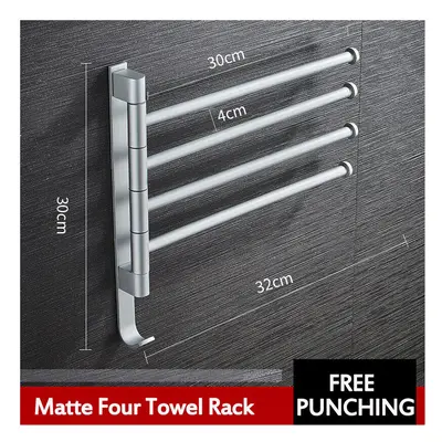 (Matte four towel rack) Aluminum Wall Mount Towel Rail Rack Rotatable Holders 2/3/4/5 Storage Ha