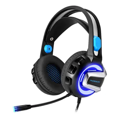 (Black blue) Gaming Headset Dazzling Optical Headphone 50MM Drive Unit Free Bending Soft Rubber 