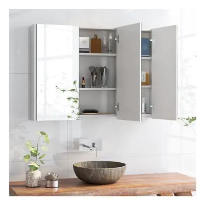 Wall-Mounted 3-Door Bathroom Mirror Cabinet Cupboard Adjustable Shelves