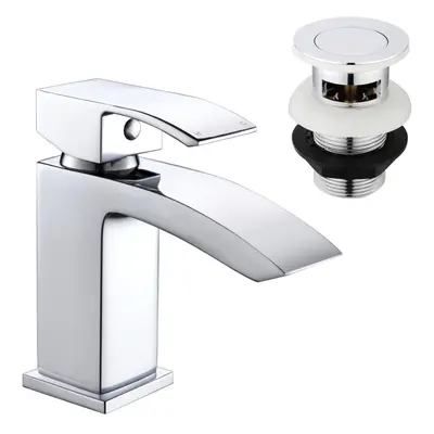 Basin Tap, Bathroom Sink Mixer Tap Waterfall Chrome with Pop Up Waste Hapilife