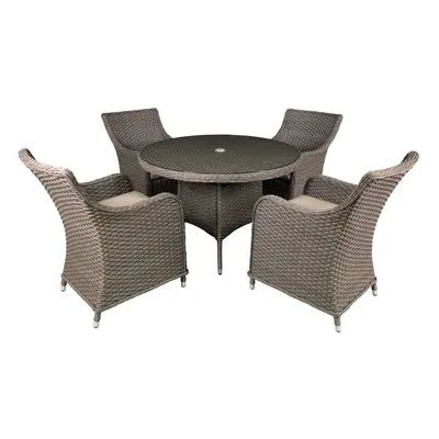 5 Piece Rattan Wicker Outdoor Dining Set with Tempered Glass Top