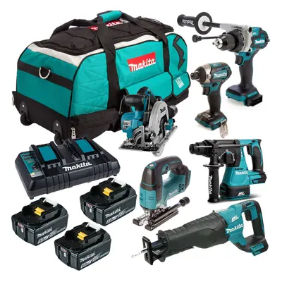 Makita DLX 18v 3x 5Ah Li-ion 6pc Brushless LXT Tool Kit Drill Saw Driver Recip