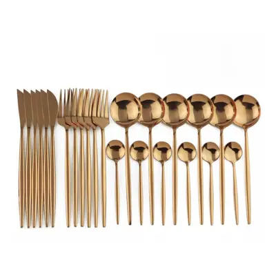 (rose gold) 24pcs Black Gold Dinnerware Set Stainless Steel Cutlery Set Kitchen Fork Knife Spoon