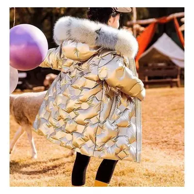 (gold, 150cm) Children&apos;s Fashion Cotton-padded Winter Girls&apos; Loose Casual Down Jacket