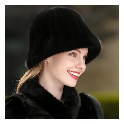 (black, 55-59cm) New Fur Hat Casual Fisherman&apos;s Hat Mink Hair Goes Out To Keep Warm Women&a