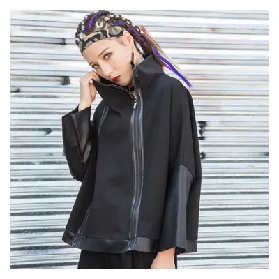 (black, One Size) Dimanaf Autumn New Plus Size Women Loose Casual Oversize Basic Zipper Tops Tee