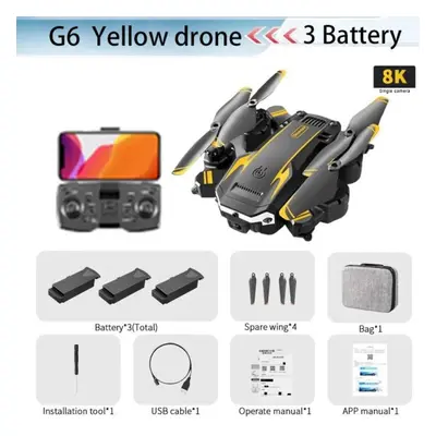 (yellow, 8K camera-3 B) S6 New Professional Foldable Quadcopter Aerial Drone Hd Camera Rc Helico