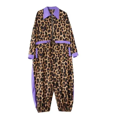 (One Size, leopard) Xitao Patchwork Leopard Print Jumpsuitsr Gyx1105