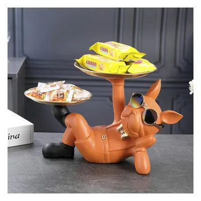 (orange) Resin Decorative Dog Statue Butler With Tray Storage Table Living Room French Bulldog O