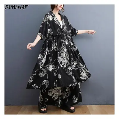 (black, One Size) Dimanaf Plus Size Women Two Piece Set Suit Floral Blouse Casual Elegant Shirts