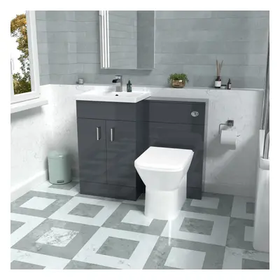 Nes Home Dark Grey Vanity Basin Cabinet, WC Unit & Rimless Back To Wall Toilet