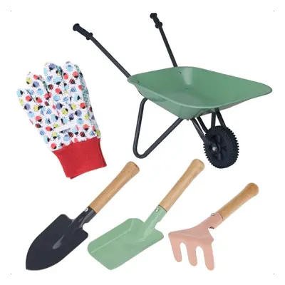 idooka Kids Gardening Tool Set 5p Wheelbarrow White Ladybird Gloves