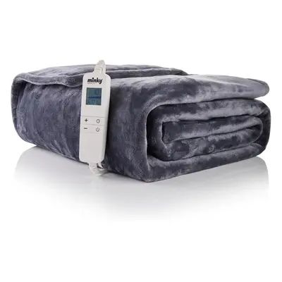 (L, Grey) Luxury Heated Throw Blanket - Extra Large Double, 180cm x 180cm, in Grey - Luxury Flee