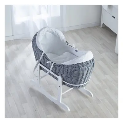 White Waffle Grey Pod Moses Basket with Rocking Stand Deluxe White