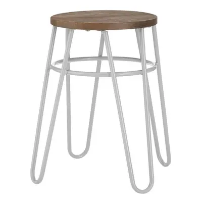 Grey Metal and Elm Wood Round Stool, Small Hairpin Stool, Versatile Metal Stool for Home, Office