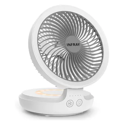 Rechargeable Portable Oscillating Desk Fan with Night Breathing Light, Air Circulator, Foldable 