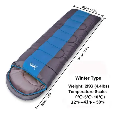 (Blue) Large Sleeping Bag for Adults 1pc Winter Type Envelope Warm Sleeping Bags Blanket for Cam