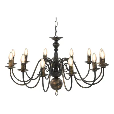 vidaXL Chandelier Antique Black 12xE14 Bulbs Hanging Lamp Pendant Lighting