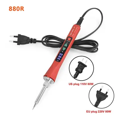 (880B, US Plug) 110V/220V 80W LED Digital Electric Soldering Iron with 5PC Welding Tips Solderin