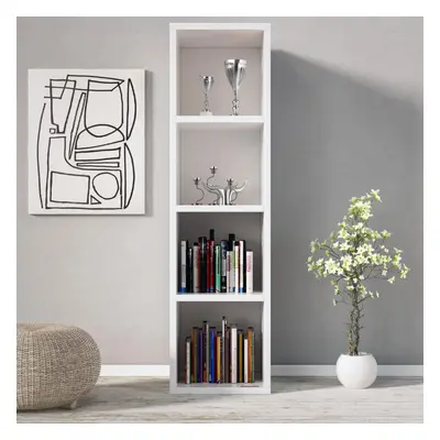 (4-Tier Open Shelf Bookcase) Oxford Cube Bookcase White Wooden Shelving Display Storage Unit Off