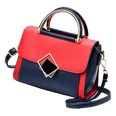 (Navy & Red) Women's Convertible Handbag Shoulder bag PU Leather Quality Bag