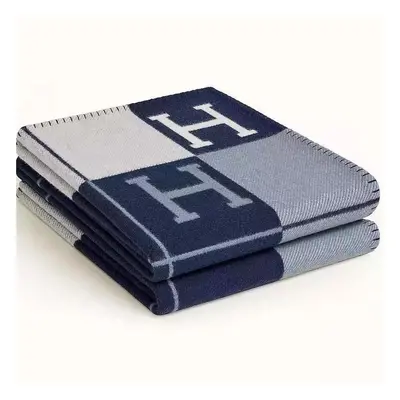 (Navy Blue) Brand new wool and cashmere plaid blankets, pillows, sofas, bedding, shawls