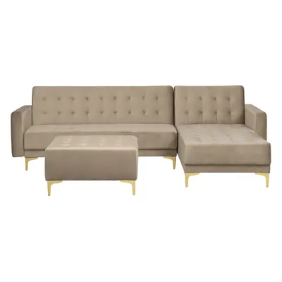 Modular Corner Sofa Bed ABERDEEN Velvet Sand Beige with Ottoman Left Hand