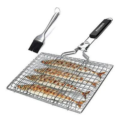 penobon Fish Grilling Basket, Folding Portable Stainless Steel BBQ Grill Basket for Fish Vegetab