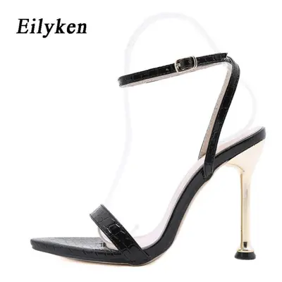 (black, 40) Eilykenwomen&apos;s Snake Print Pu Leather Sandals With Open Toe Buckle Ankle Strap 