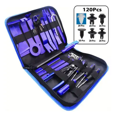 (blue) Car Door Trim Removal Pry Tool Kit Auto Dashboard Audio Removal Hook Kit Mixed Size Faste