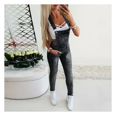 (M, black) Womens Denim Overalls Jumpsuits And Rompers Skinny Slim Fit Jeans Long Jumpsuit Rippe