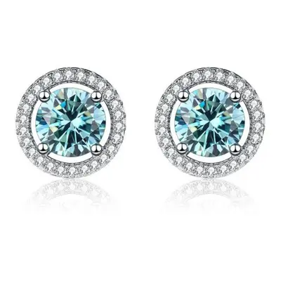 (blue, 2x1 carat) Bagueringen Real Sterling Silver Jewelry Women&apos;s Moissanite Stud Earrings