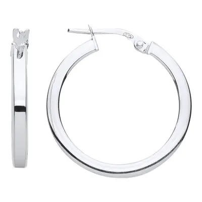 Jewelco London Ladies Rhodium Plated Sterling Silver Square Tube Hoop Earrings 22mm - ER119