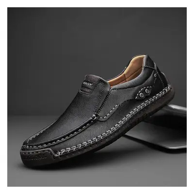 (black, 41) Handmade Genuine Leather Men&apos;s Casual Shoes Comfortable And Breathable Moccasin