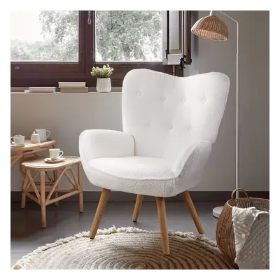 Modern White Teddy Fleece Button Tufted Lounge Chair