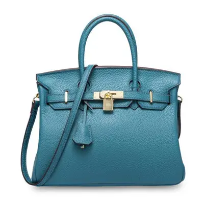 (denim blue, 25x14x19cm) Classic Fashion Women Top Cowhide White Gold Bag Leather Handbag Should