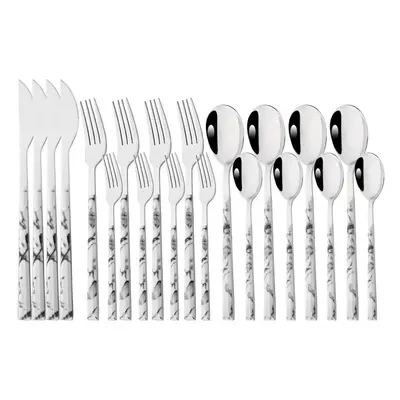 (white,silver) Piece (4 Set) Silver Stainless Steel Tableware White Marble Handle Wedding Cutler