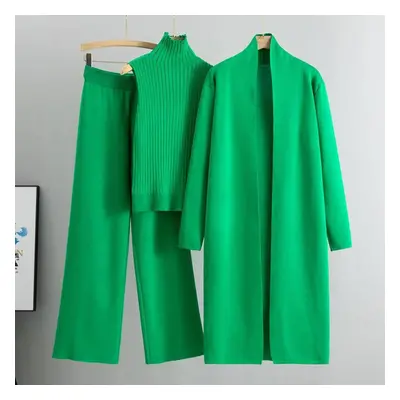 (green, One Size) Spring Autumn Women Cardigan Tracksuits Fashion Knitted Pant Set Ladies Sweate