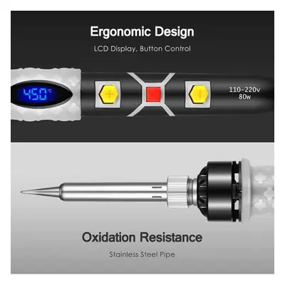 (UK Plug) 80w Digital Electric Soldering Iron Kit Temperature Adjustable 220v 110v Welding Tool 