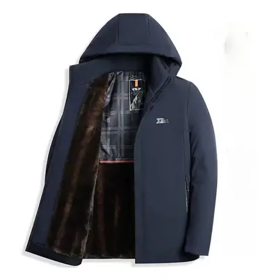 (blue, 3XL(190)) Slim Fit Casual Detachable Warm And Plush Thick Winter Hooded Jacket