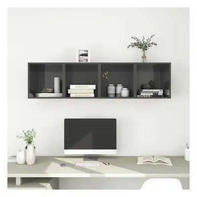 vidaXL 4X Wall Cabinets High Gloss Grey Engineered Wood Hanging Cabinet Shelf