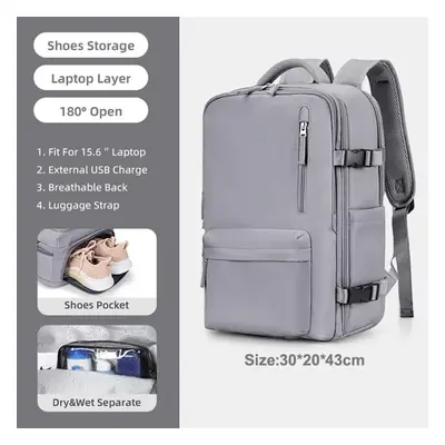 (gray) 35l Travel Backpack Large 15.6 Laptop Business Bag Multifunctional Usb Charging Mochila W