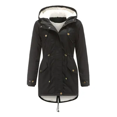 (black, 2XL) Women&apos;s Winter Thick Fleece Lined Coat Warm Parka Hood Jacket