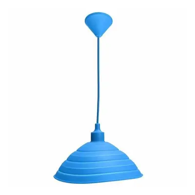 (Blue) Pendant Lamp Holder Colorful Silicone Folding Lampshade Ceiling Light Socket AC 110-240V